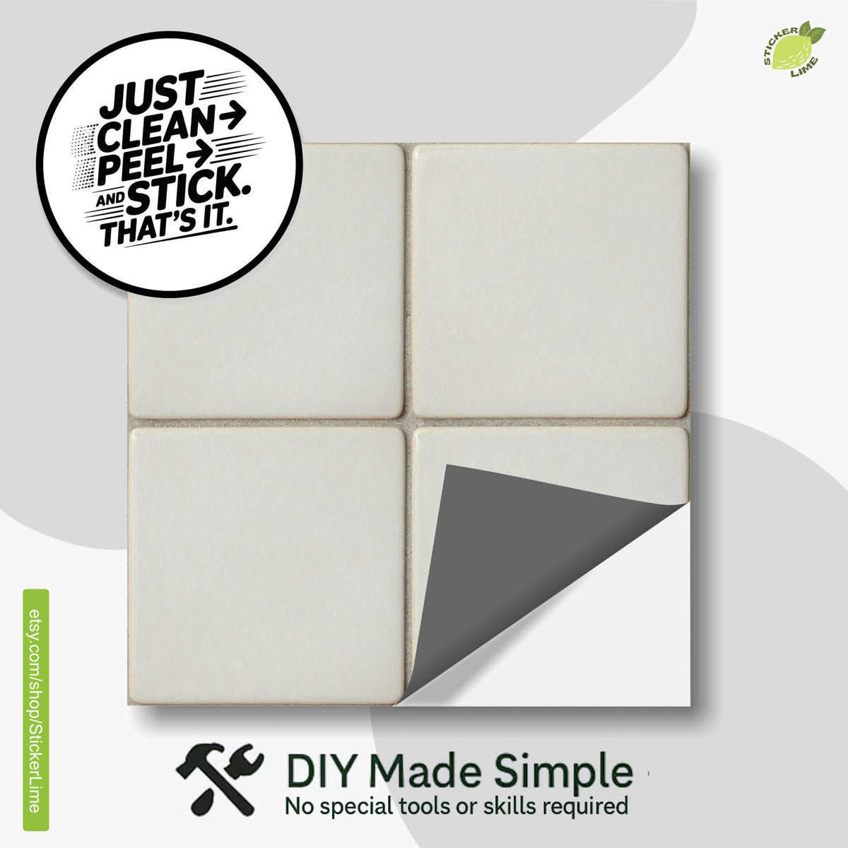 Minimalist Off-White Square Grid peel and stick tile decals, photo 2 of 8