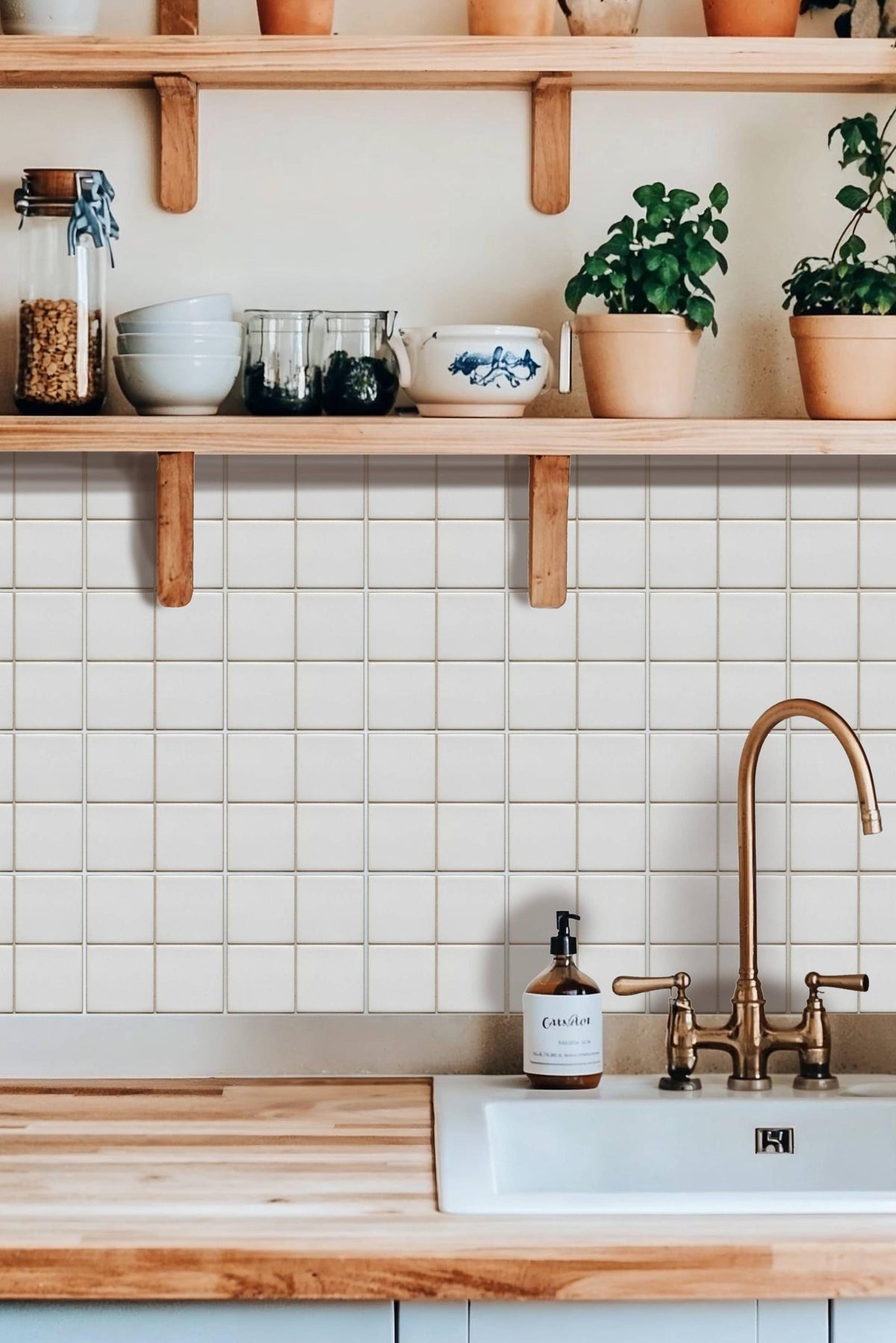 Minimalist Off White Square Grid peel and stick tile decals