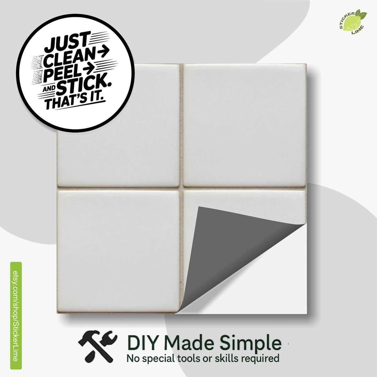 Minimalist Off White Square Grid peel and stick tile decals, photo 2 of 8