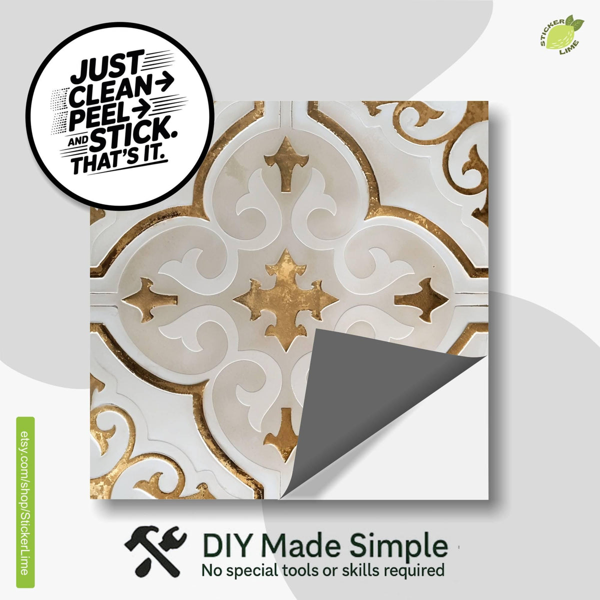 White & Gold Moroccan peel and stick tile decals, photo 2 of 8