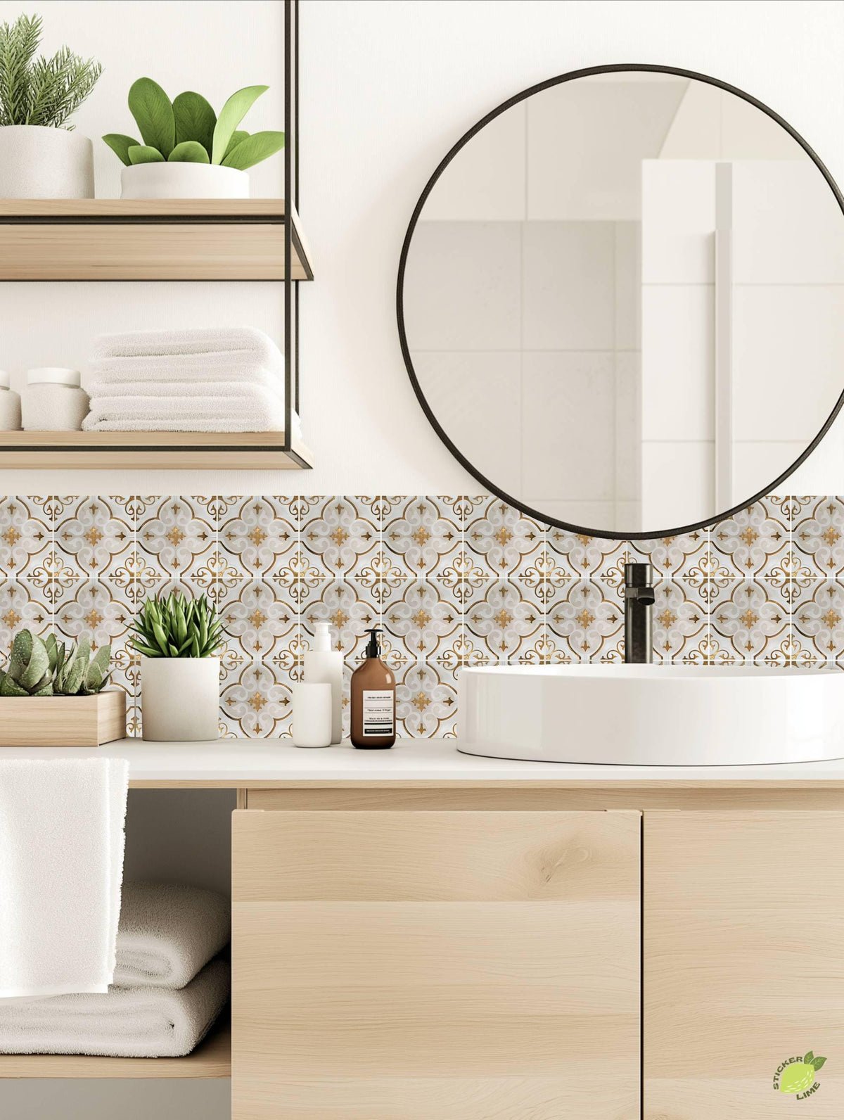 White & Gold Moroccan peel and stick tile decals, photo 3 of 8