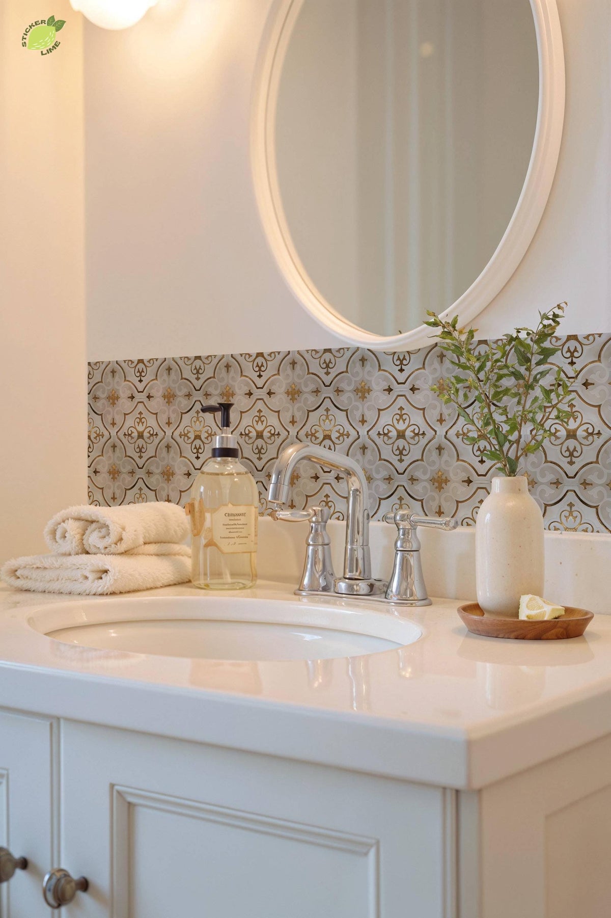 White & Gold Moroccan peel and stick tile decals, photo 7 of 8