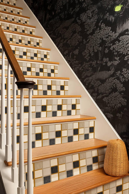 Mustard Linen Grid peel and stick stair riser decals, photo 8 of 8