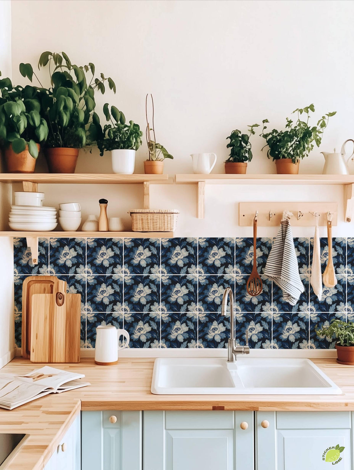 Navy Botanical Bloom peel and stick tile decals, photo 5 of 8