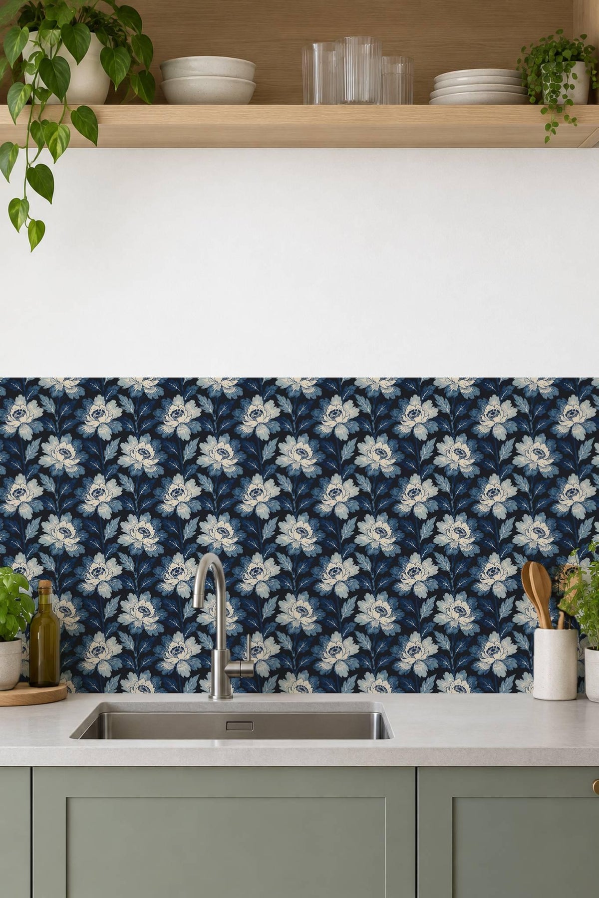 Navy Botanical Bloom peel and stick tile decals, photo 6 of 8