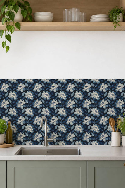 Navy Botanical Bloom peel and stick tile decals, photo 6 of 8