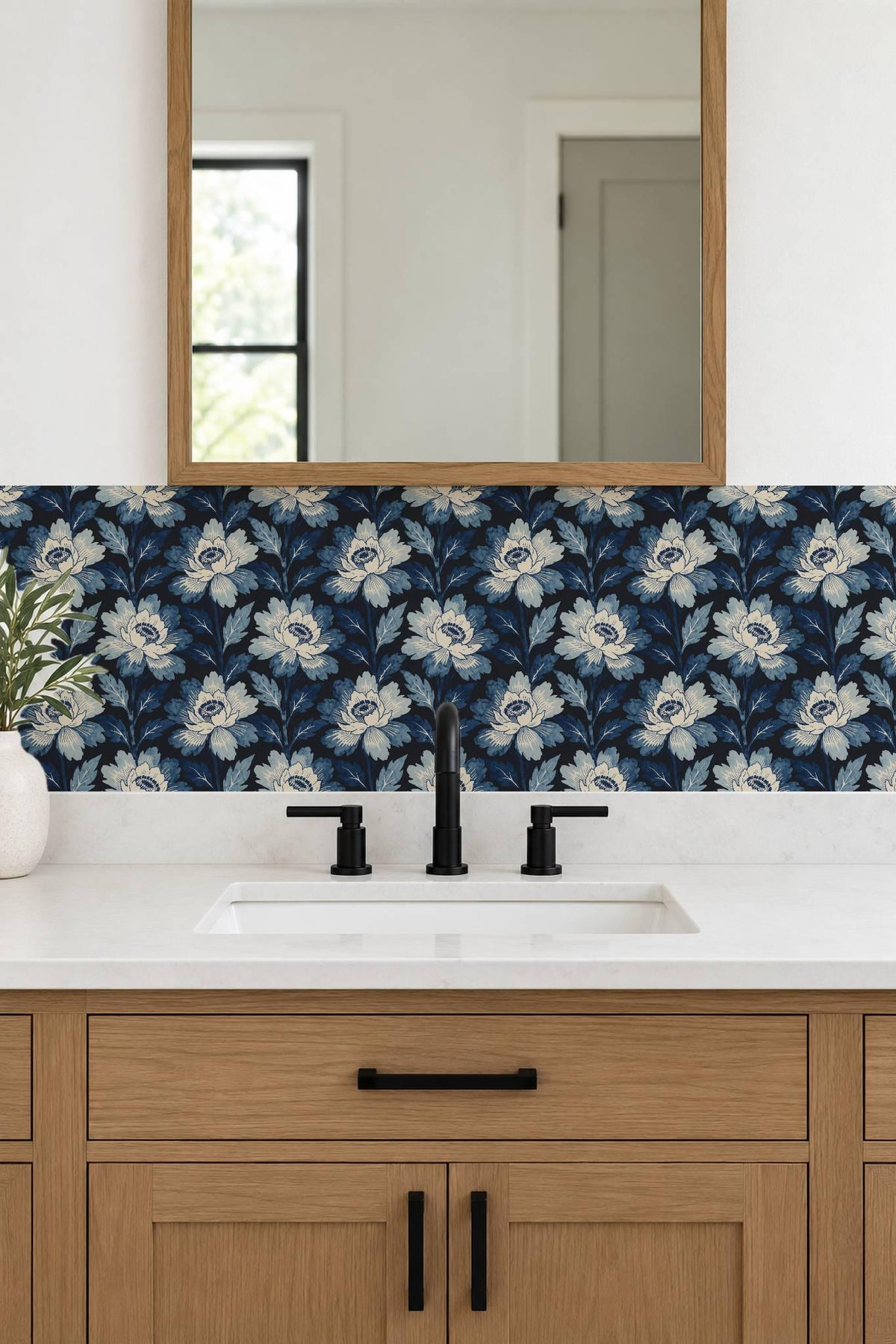 Navy Botanical Bloom peel and stick tile decals, photo 7 of 8