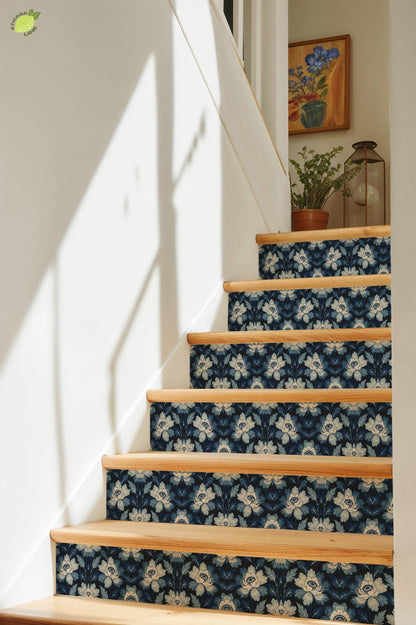 Navy Botanical Bloom peel and stick tile decals, photo 8 of 8