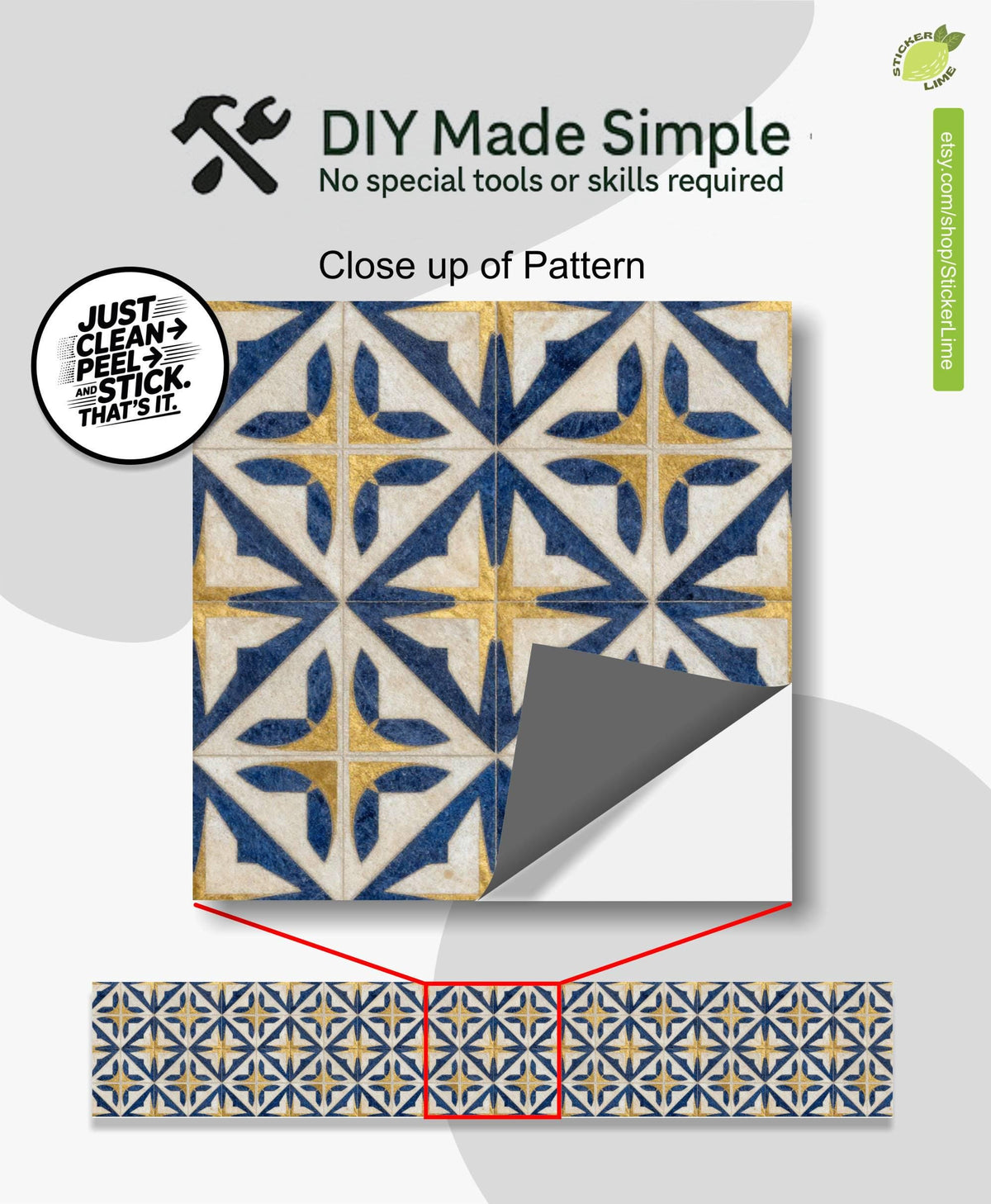 Navy Medieval Geometric Lattice peel and stick stair riser decals, photo 2 of 8