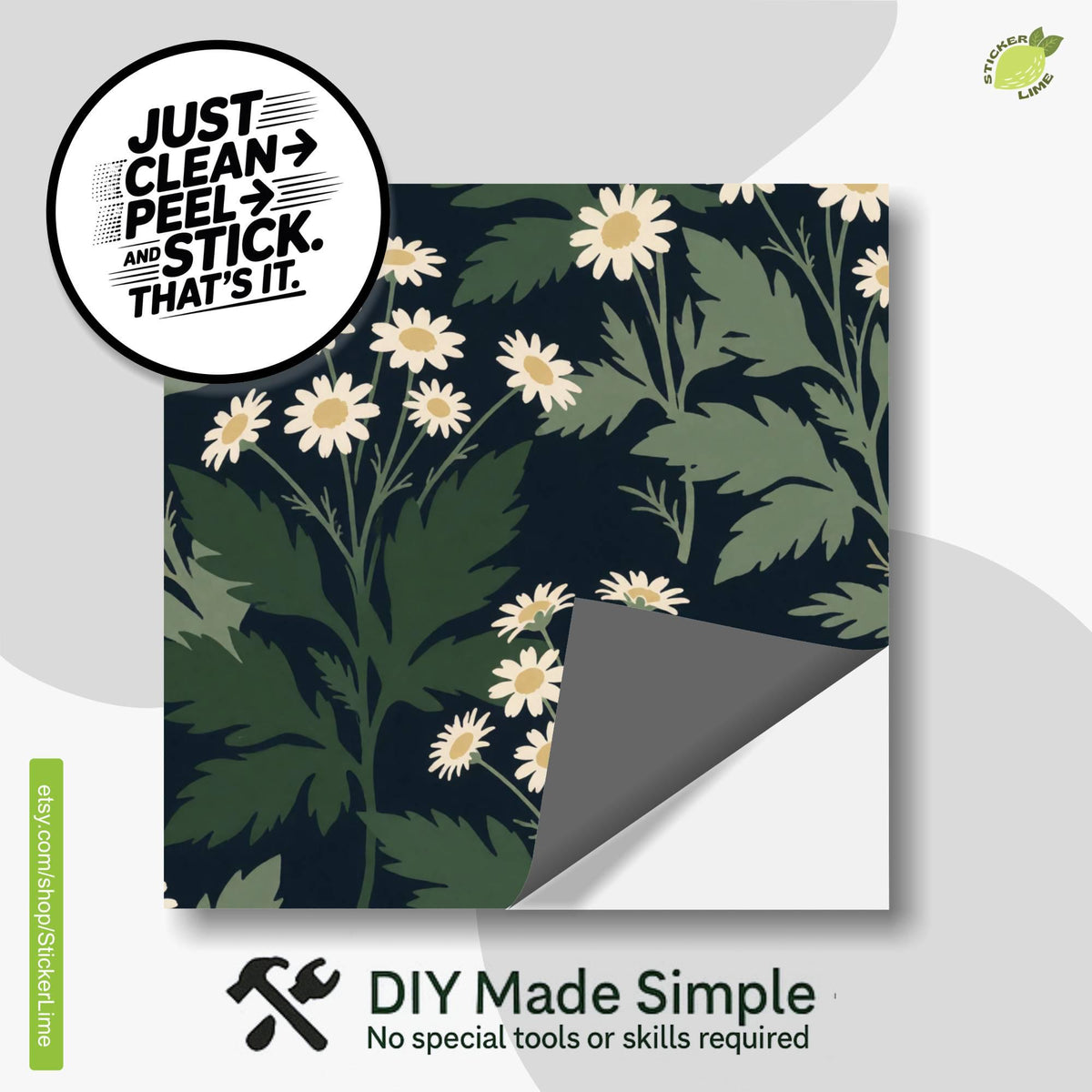 Navy Oversized Botanical Lattice peel and stick tile decals, photo 2 of 8