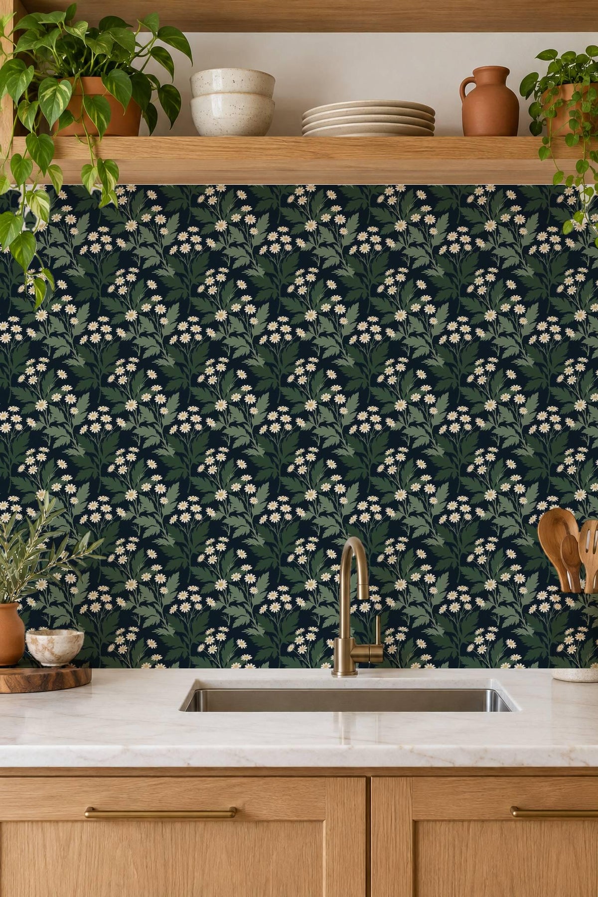 Navy Oversized Botanical Lattice peel and stick tile decals, photo 3 of 8