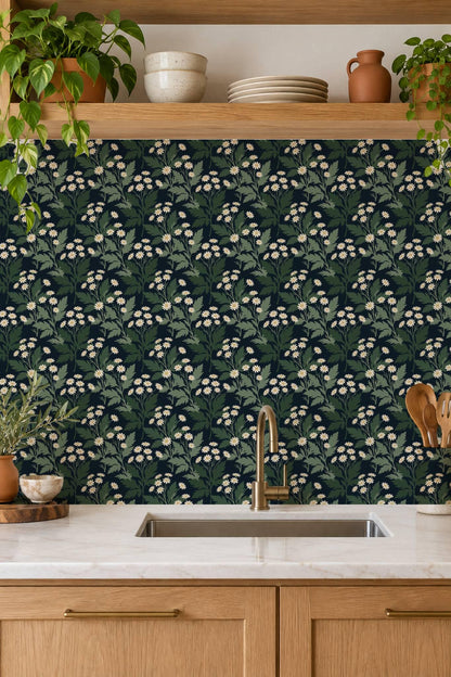 Navy Oversized Botanical Lattice peel and stick tile decals, photo 3 of 8