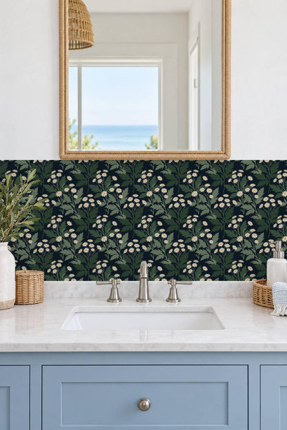 Navy Oversized Botanical Lattice peel and stick tile decals, photo 4 of 8