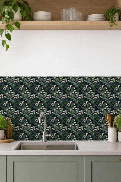 Navy Oversized Botanical Lattice peel and stick tile decals, photo 6 of 8