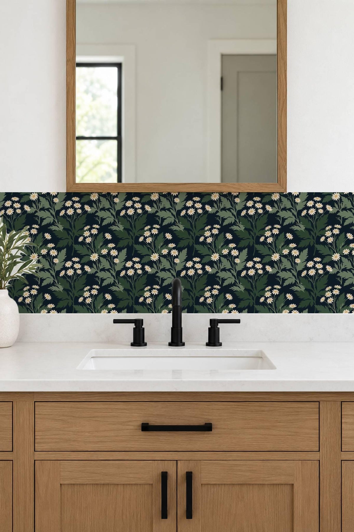 Navy Oversized Botanical Lattice peel and stick tile decals, photo 7 of 8