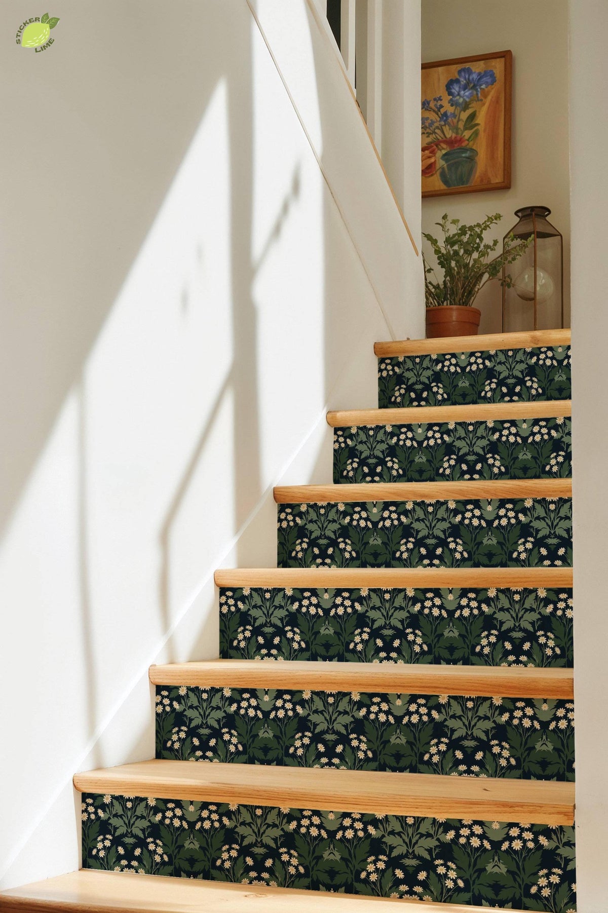 Navy Oversized Botanical Lattice peel and stick tile decals, photo 8 of 8