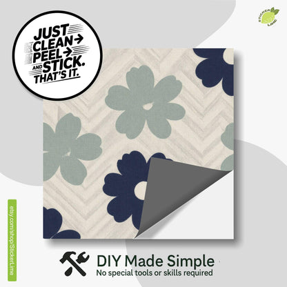 Navy Scandi Petal Herringbone peel and stick tile decals, photo 2 of 8