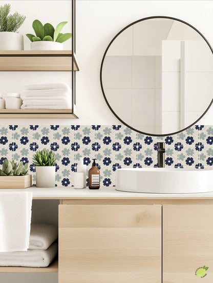 Navy Scandi Petal Herringbone peel and stick tile decals, photo 4 of 8