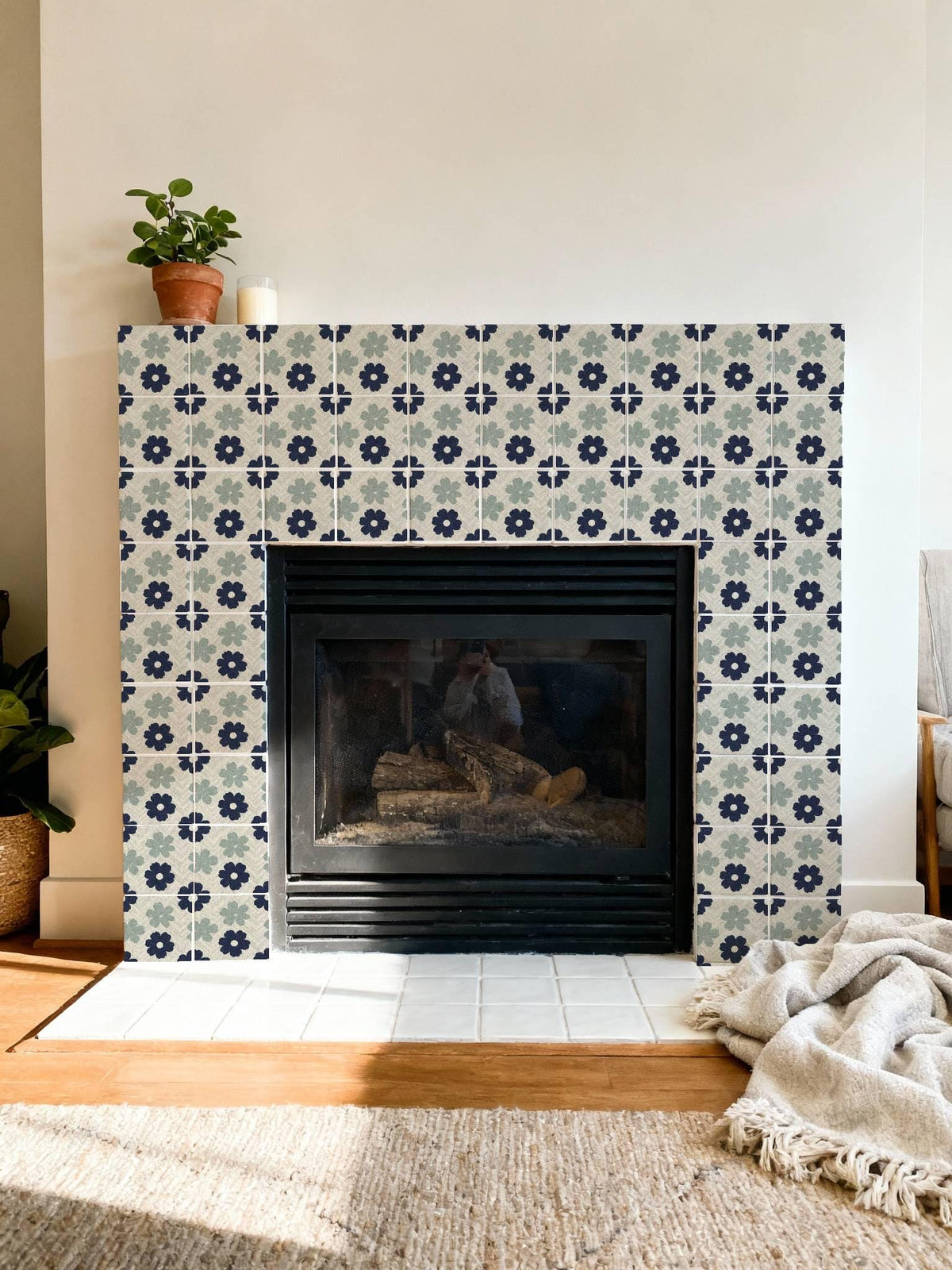 Navy Scandi Petal Herringbone peel and stick tile decals, photo 7 of 8