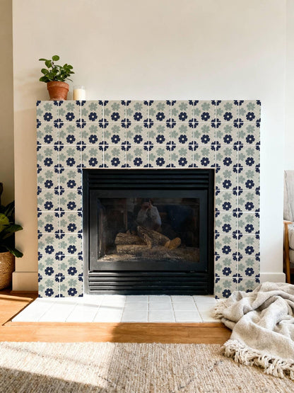 Navy Scandi Petal Herringbone peel and stick tile decals, photo 7 of 8