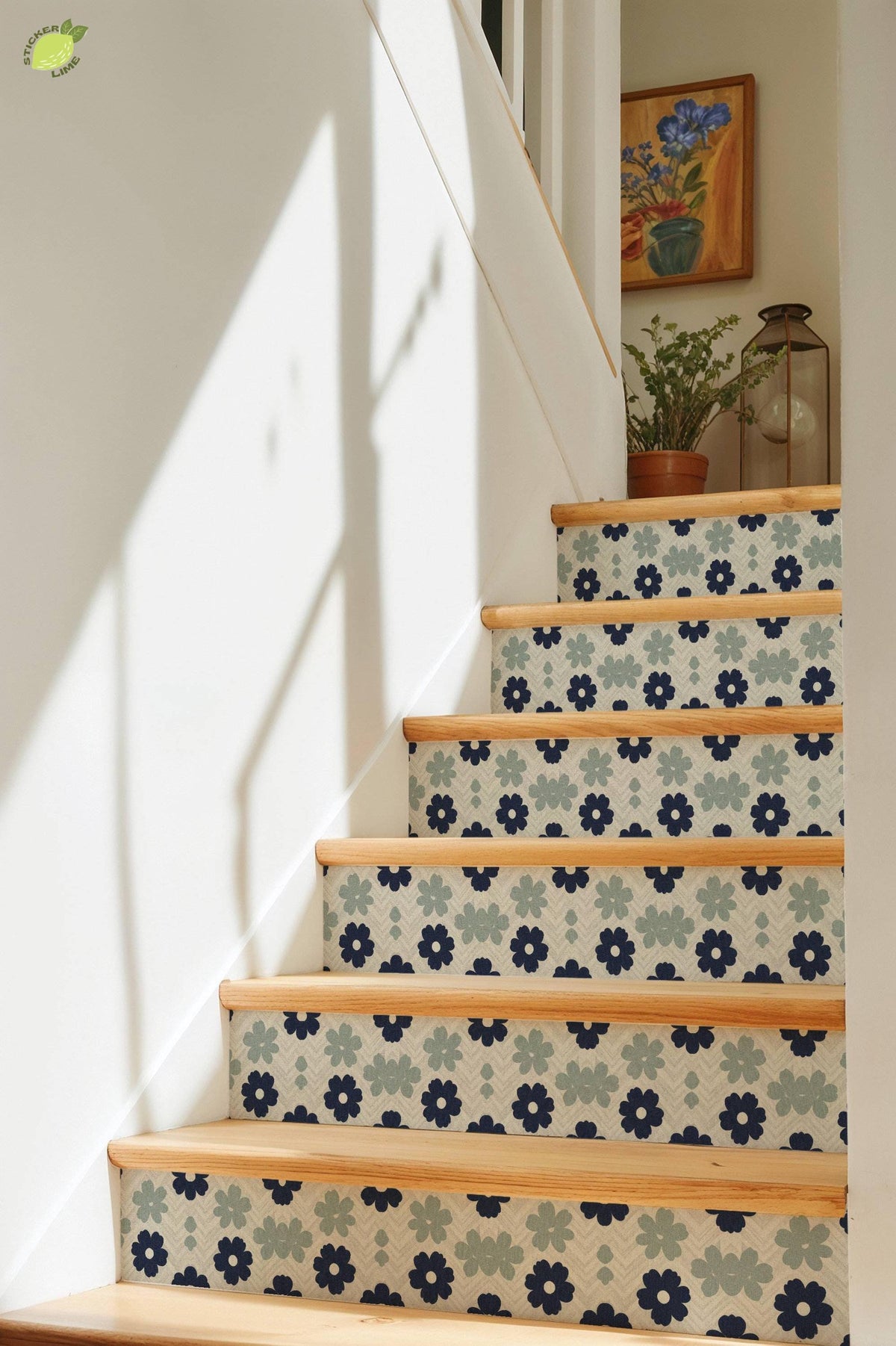 Navy Scandi Petal Herringbone peel and stick tile decals, photo 8 of 8