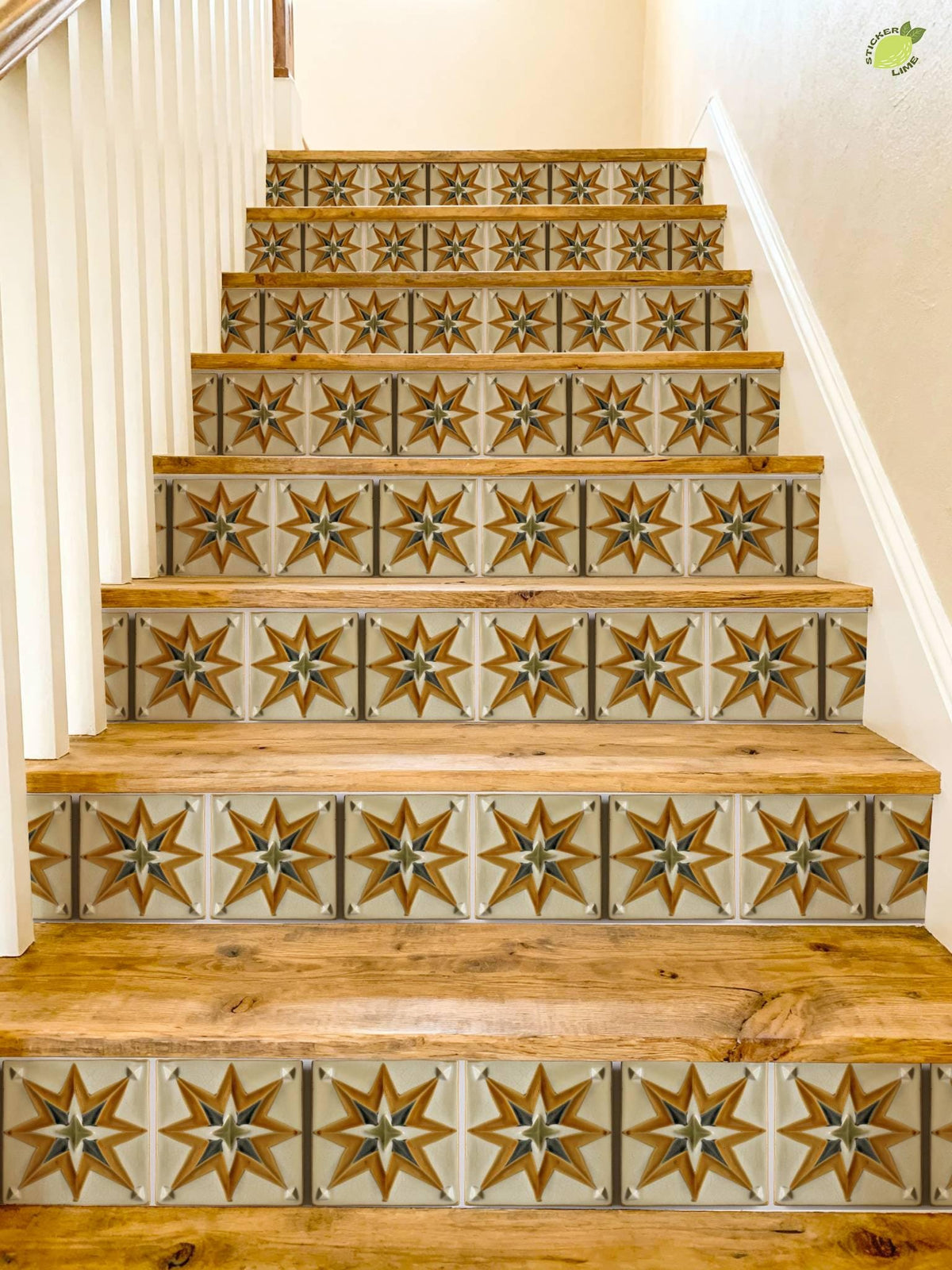Ochre Boho Star peel and stick stair riser decals, photo 4 of 8