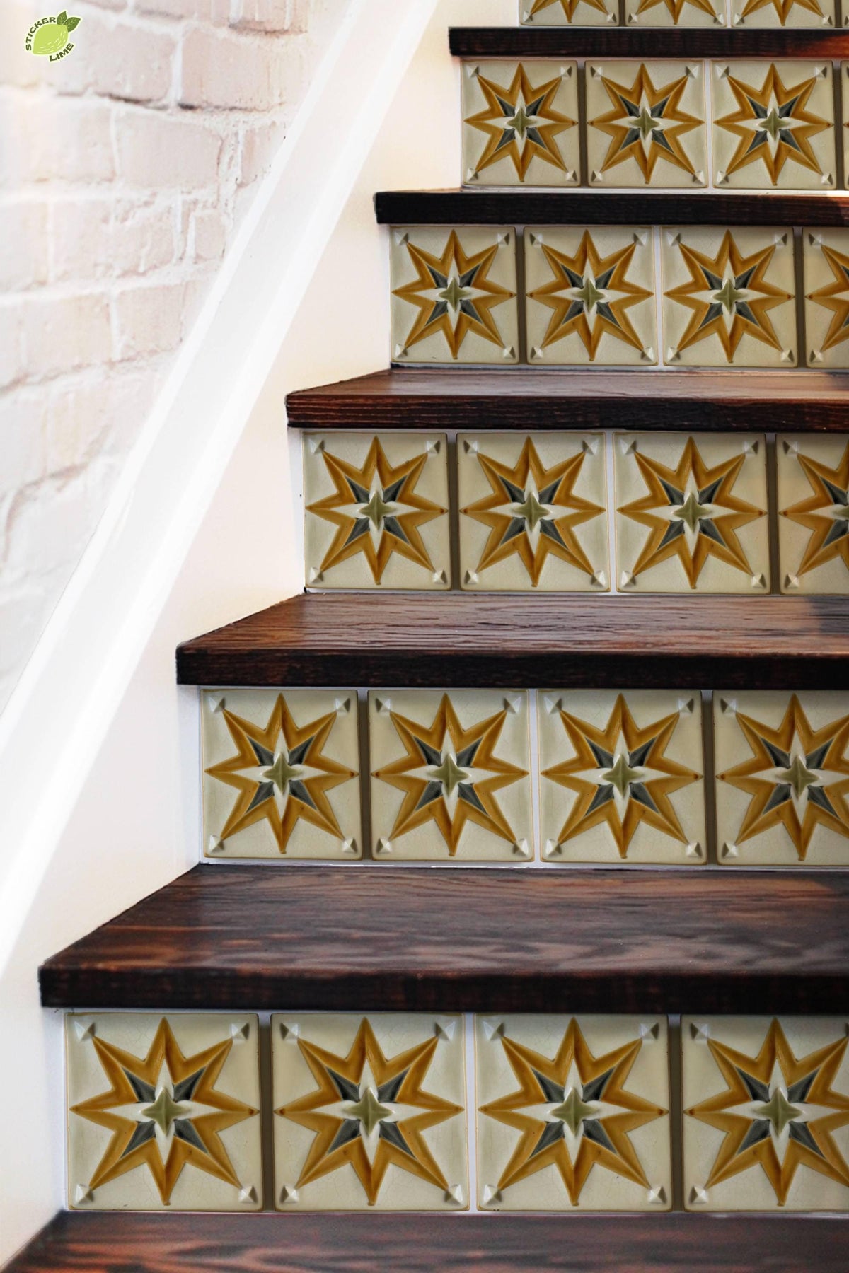 Ochre Boho Star peel and stick stair riser decals, photo 5 of 8