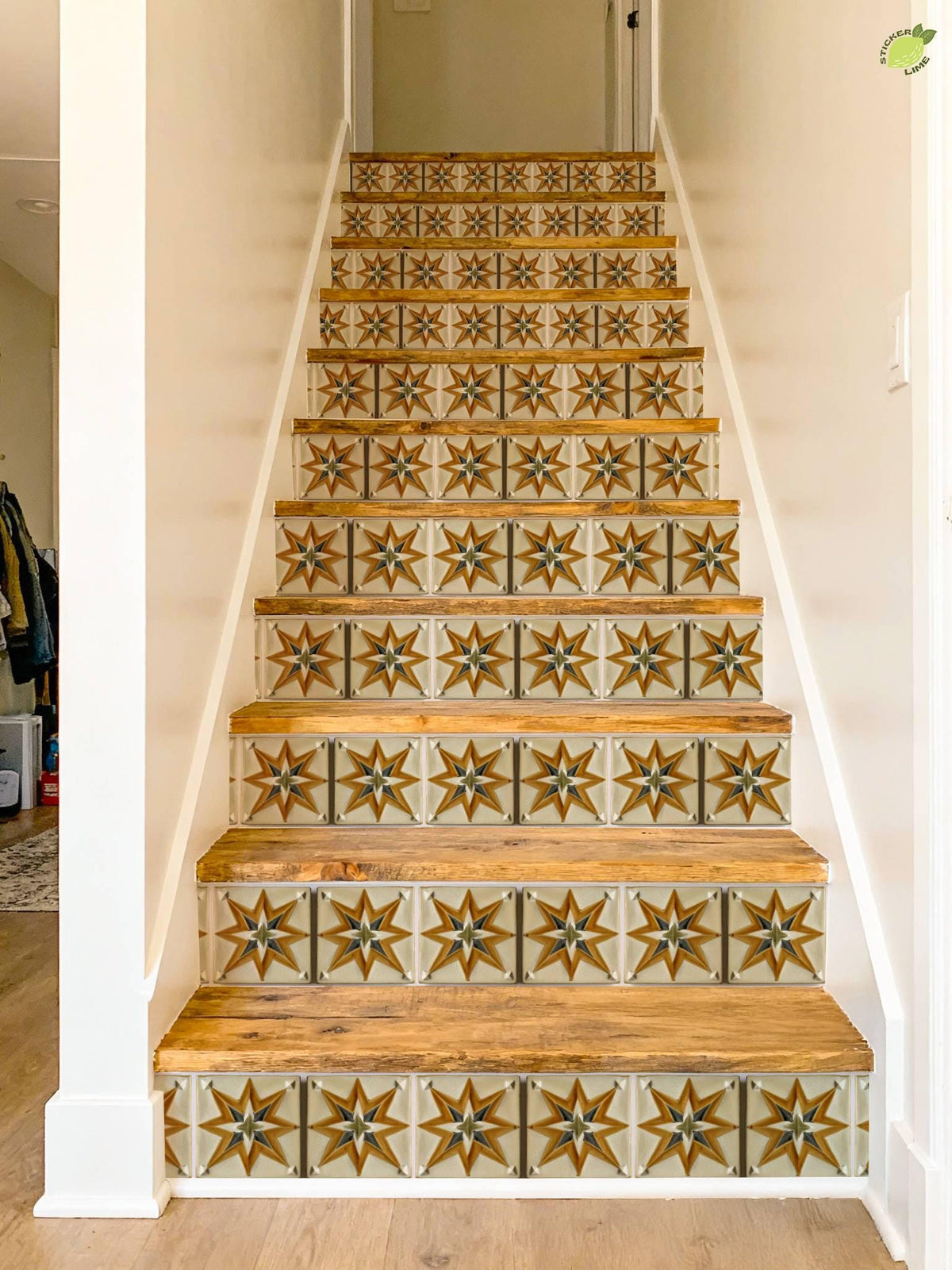 Ochre Boho Star peel and stick stair riser decals, photo 6 of 8