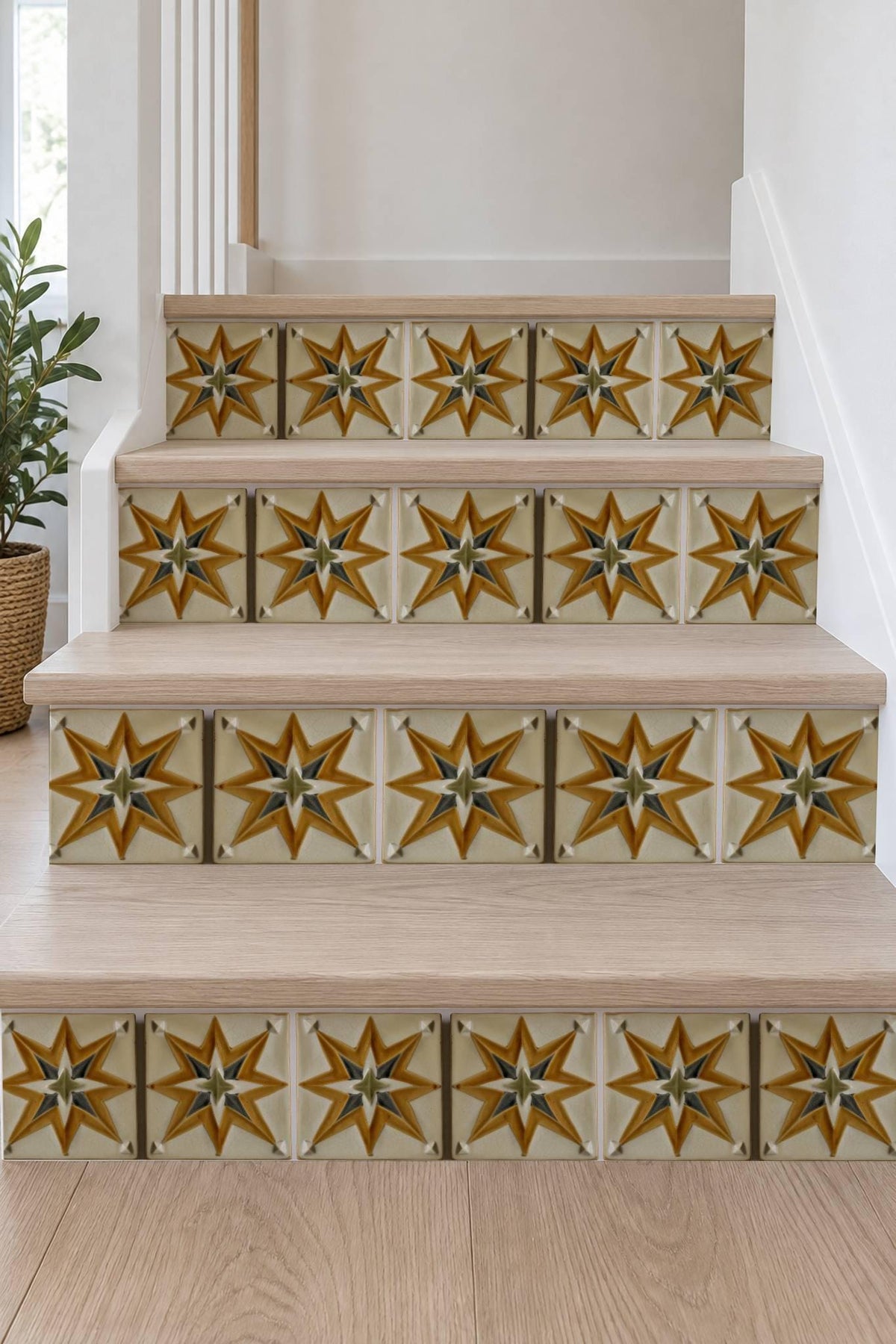 Ochre Boho Star peel and stick stair riser decals, photo 7 of 8