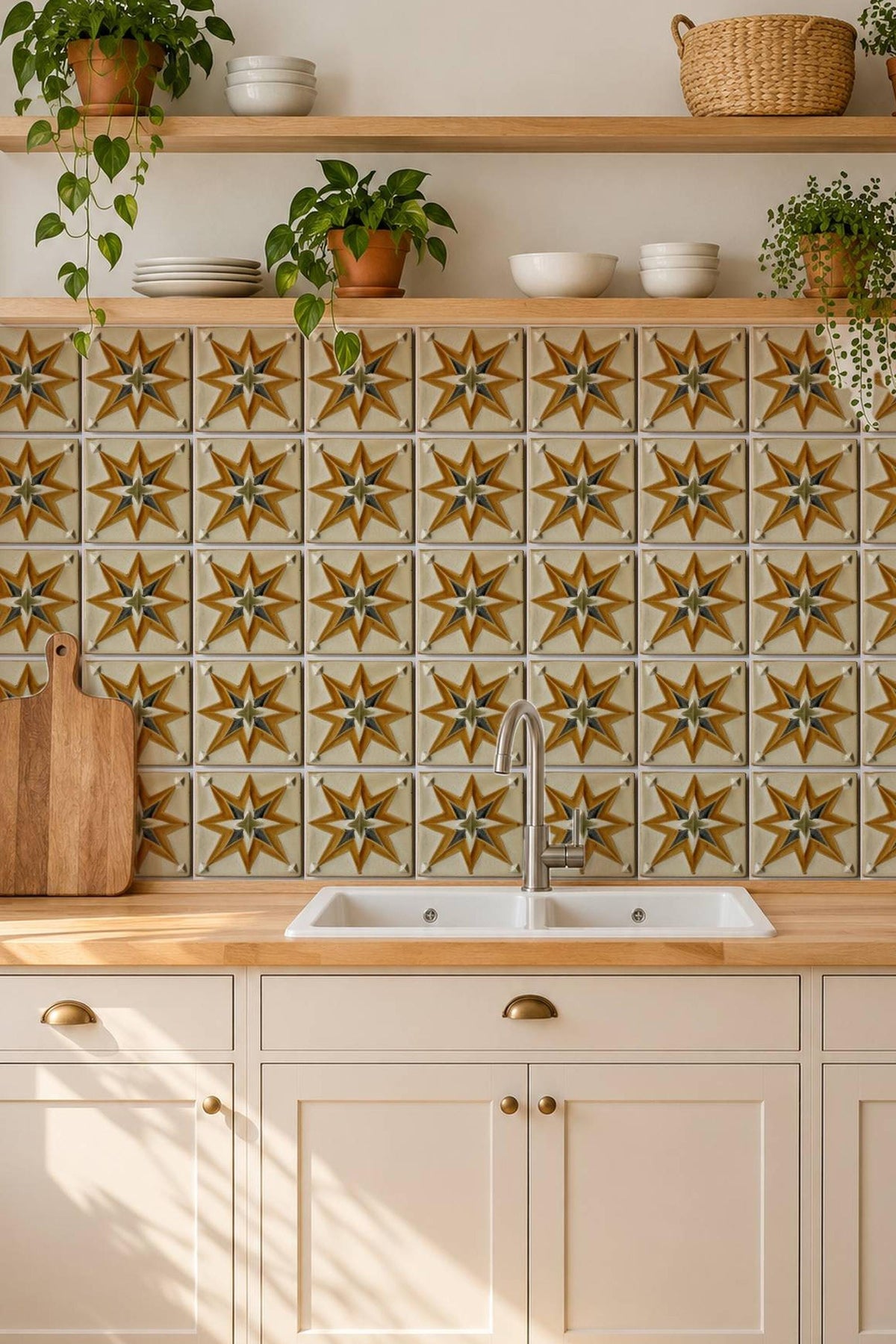 Ochre Boho Star peel and stick tile decals
