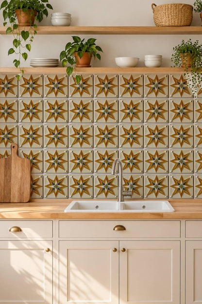 Ochre Boho Star peel and stick tile decals