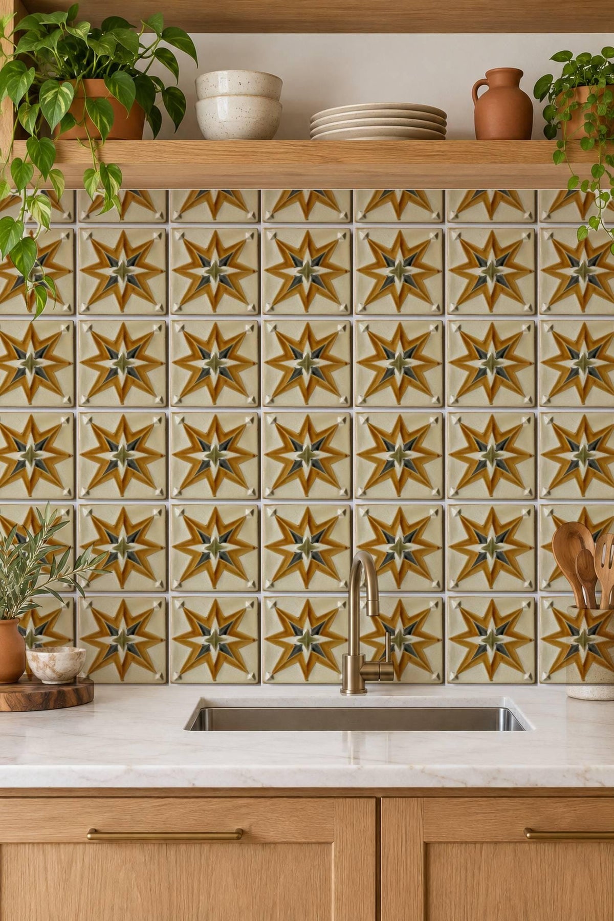 Ochre Boho Star peel and stick tile decals, photo 3 of 8