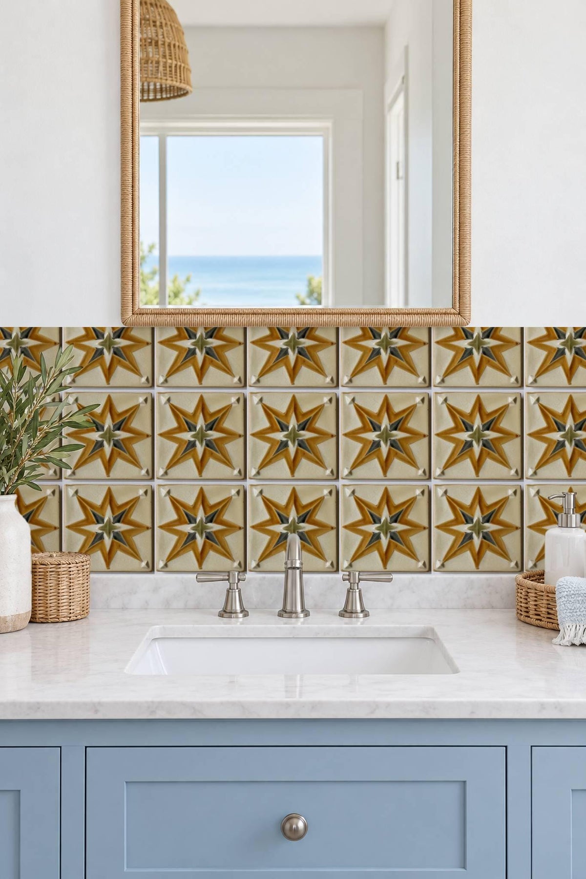 Ochre Boho Star peel and stick tile decals, photo 4 of 8