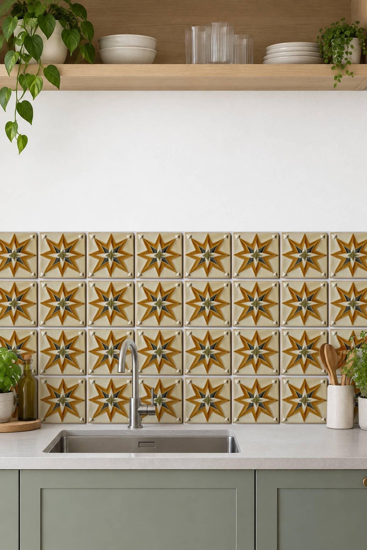 Ochre Boho Star peel and stick tile decals, photo 6 of 8
