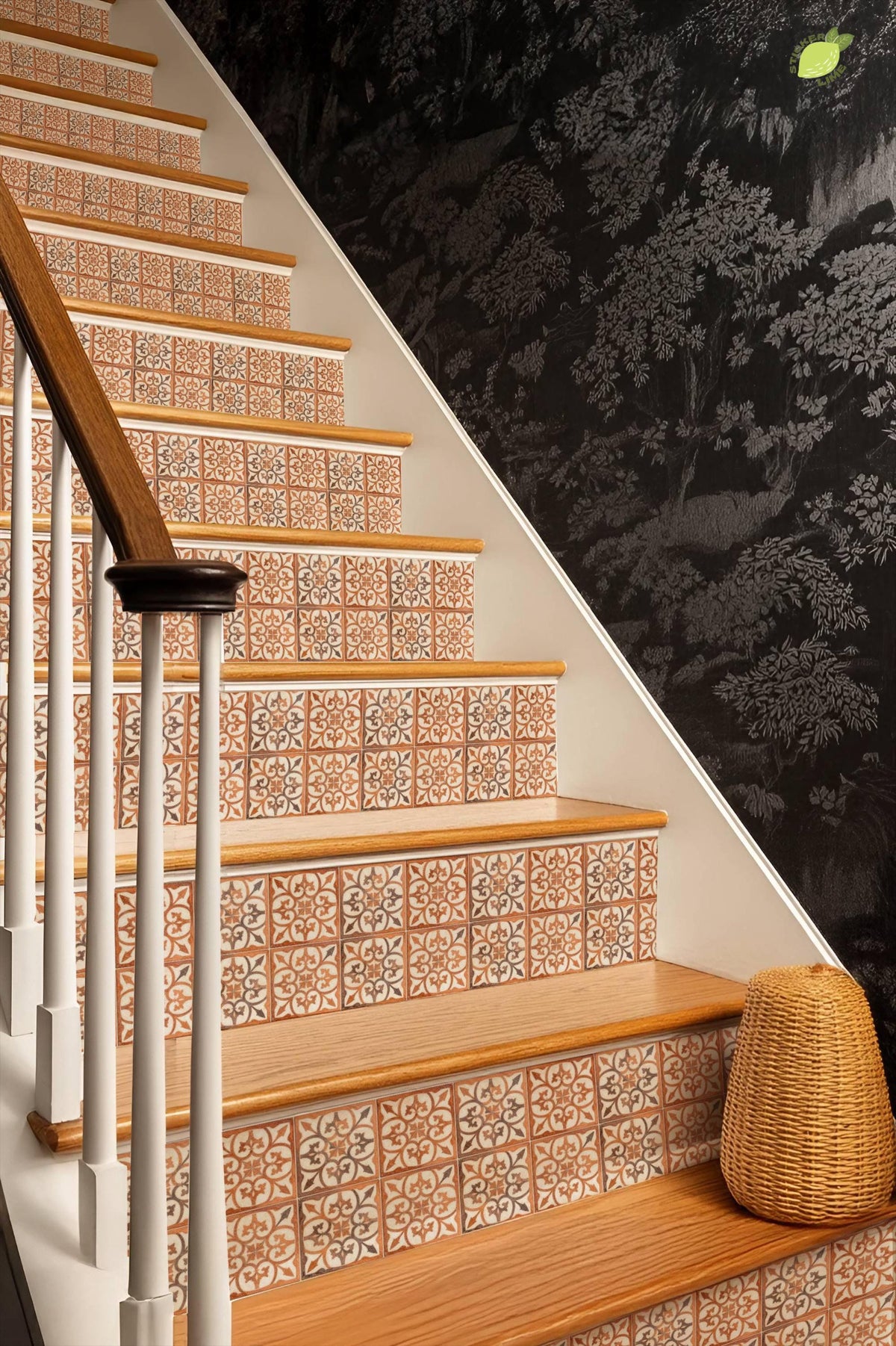 Ochre Terracotta Medallion peel and stick stair riser decals, photo 6 of 8