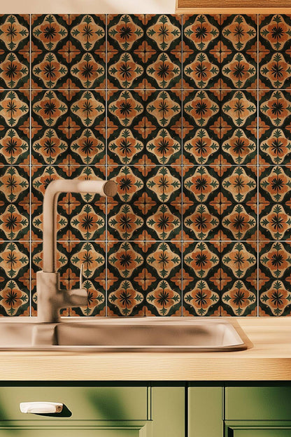 Orange & Black Amalfi peel and stick tile decals