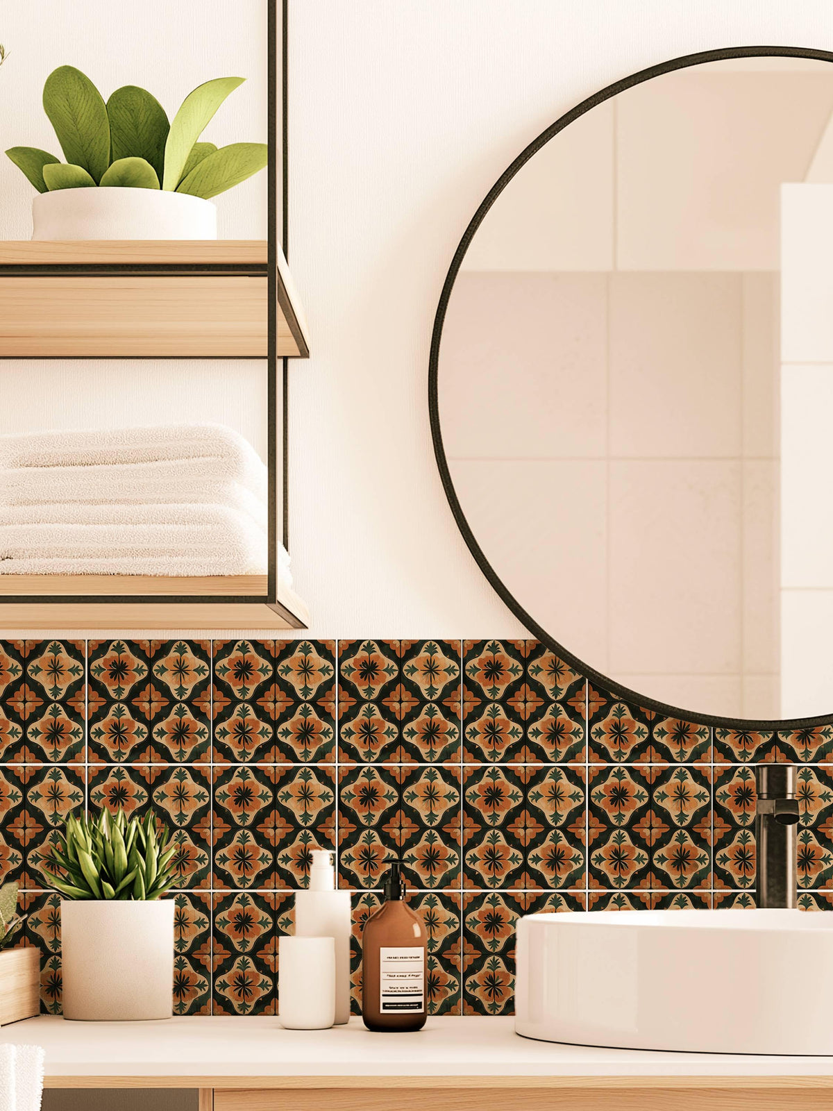 Orange & Black Amalfi peel and stick tile decals, photo 4 of 8