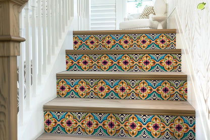 Orange & Pink Moroccan Tile peel and stick stair riser decals, photo 7 of 8
