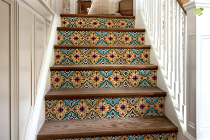 Orange & Pink Moroccan Tile peel and stick stair riser decals, photo 8 of 8