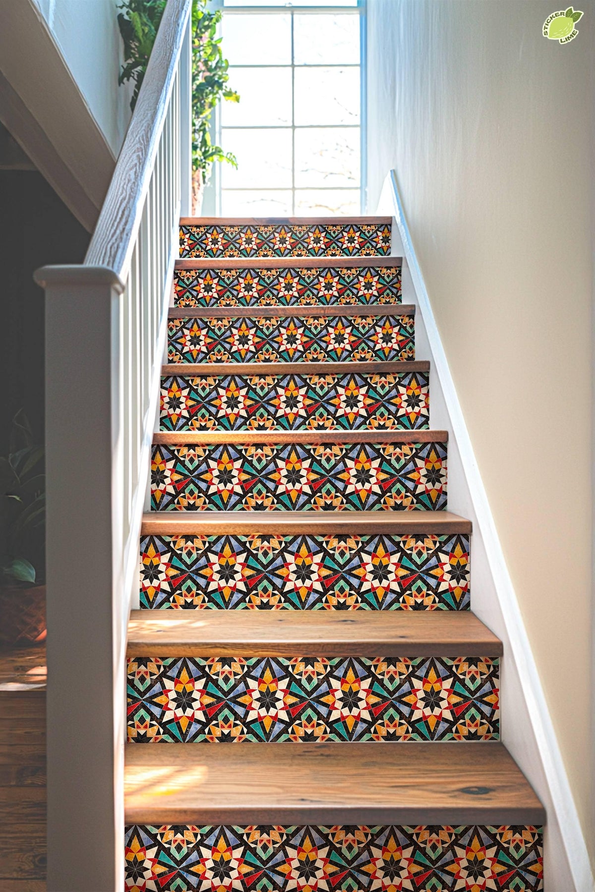 Orange & Red Rustic Moroccan Tile peel and stick stair riser decals, photo 4 of 8