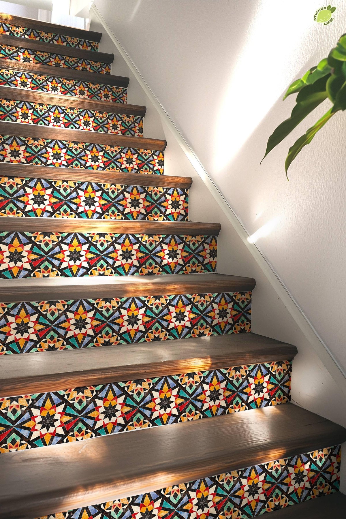 Orange & Red Rustic Moroccan Tile peel and stick stair riser decals, photo 5 of 8