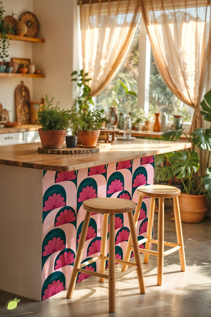Pink and Teal Floral Arch peel and stick tile decals, photo 4 of 8