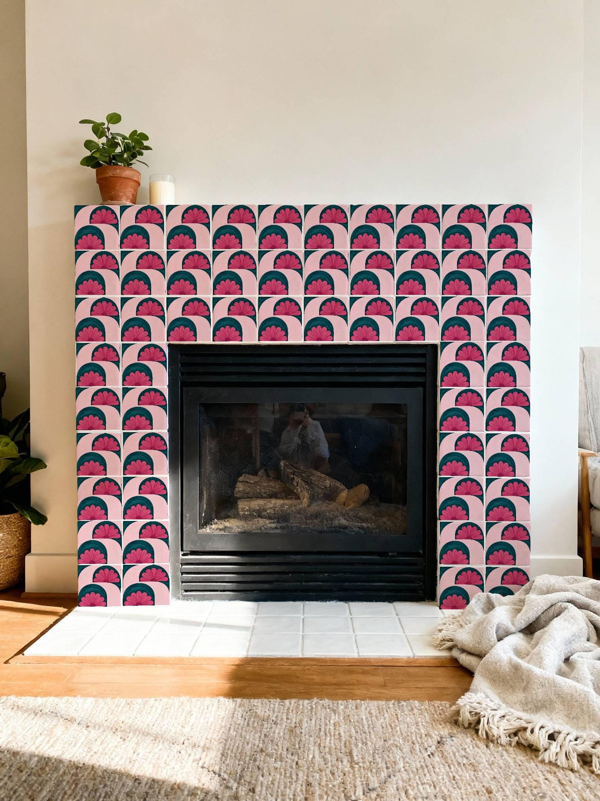 Pink and Teal Floral Arch peel and stick tile decals, photo 6 of 8