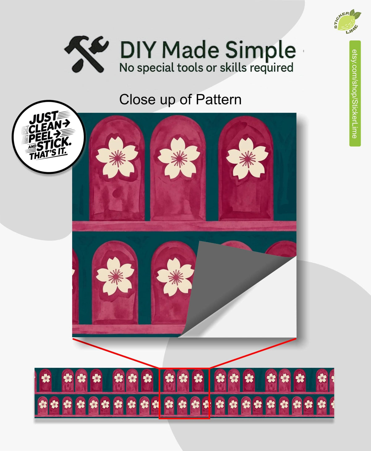 Pink Arches Cherry Blossom peel and stick stair riser decals, photo 2 of 8