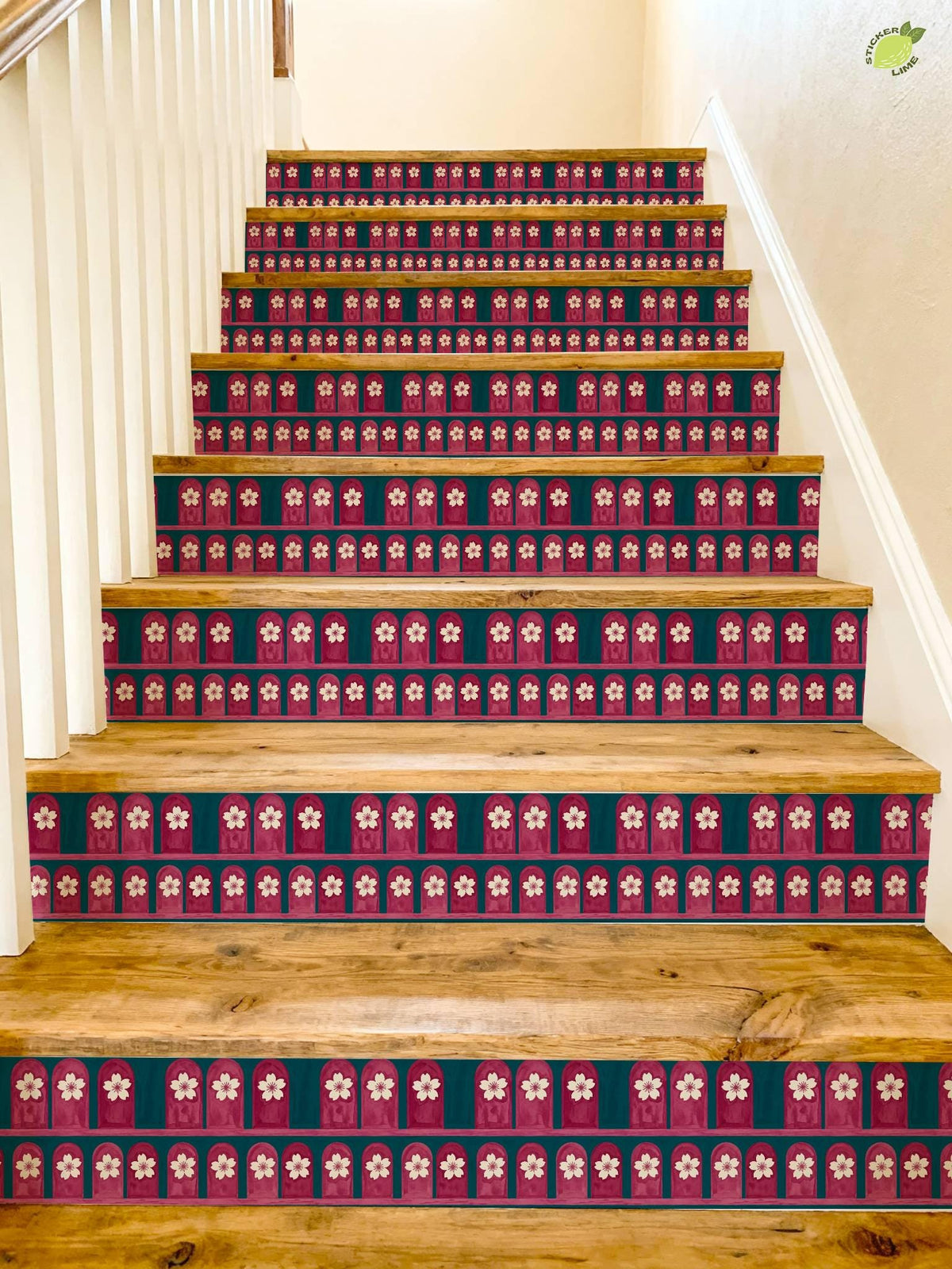 Pink Arches Cherry Blossom peel and stick stair riser decals, photo 4 of 8
