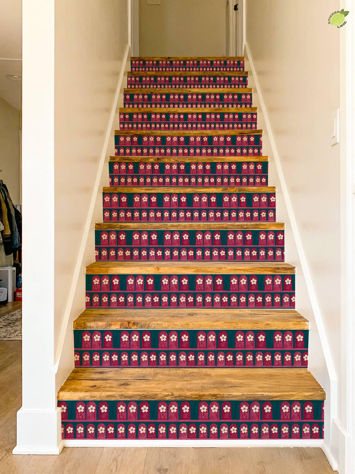 Pink Arches Cherry Blossom peel and stick stair riser decals, photo 6 of 8