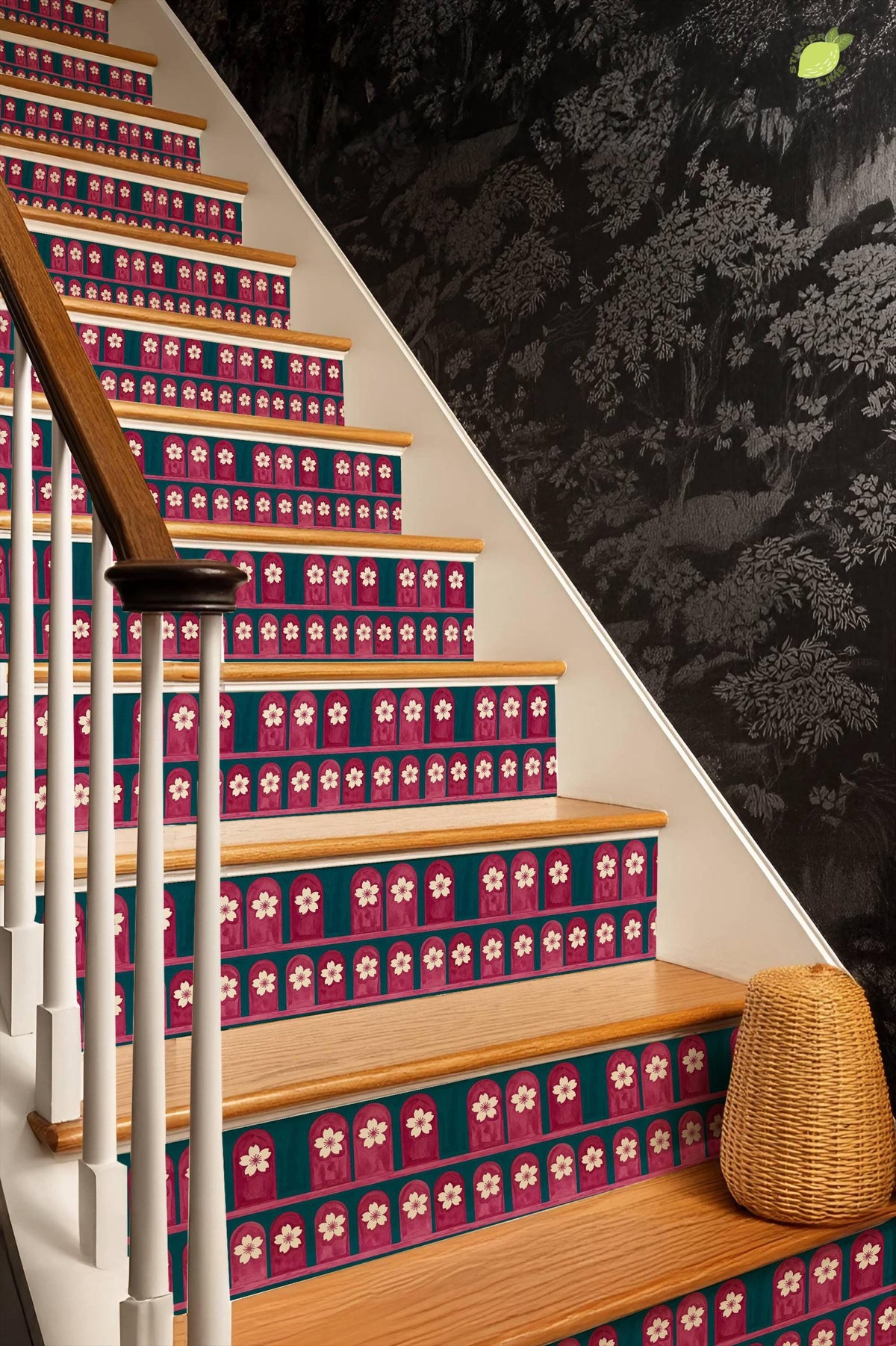 Pink Arches Cherry Blossom peel and stick stair riser decals, photo 8 of 8