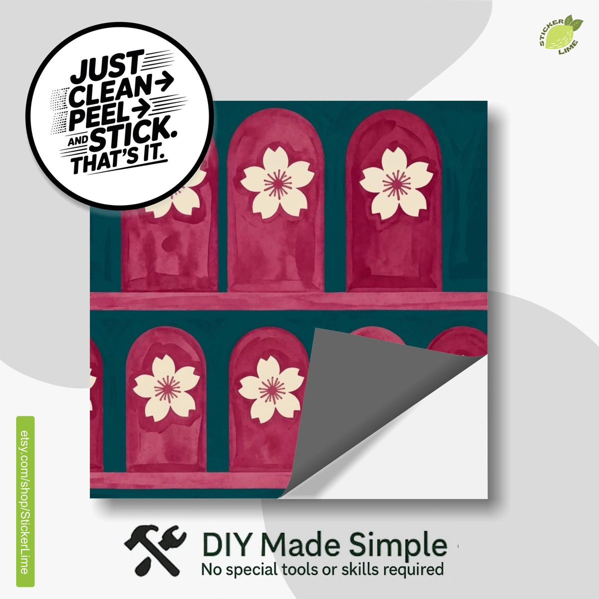 Pink Arches Cherry Blossom peel and stick tile decals, photo 3 of 8
