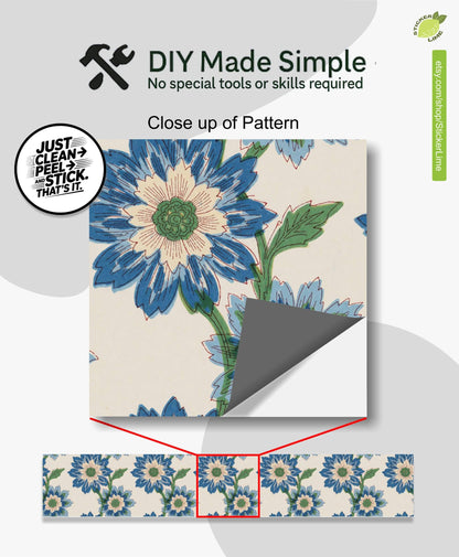 Risograph Floral Block Print peel and stick stair riser decals, photo 2 of 8