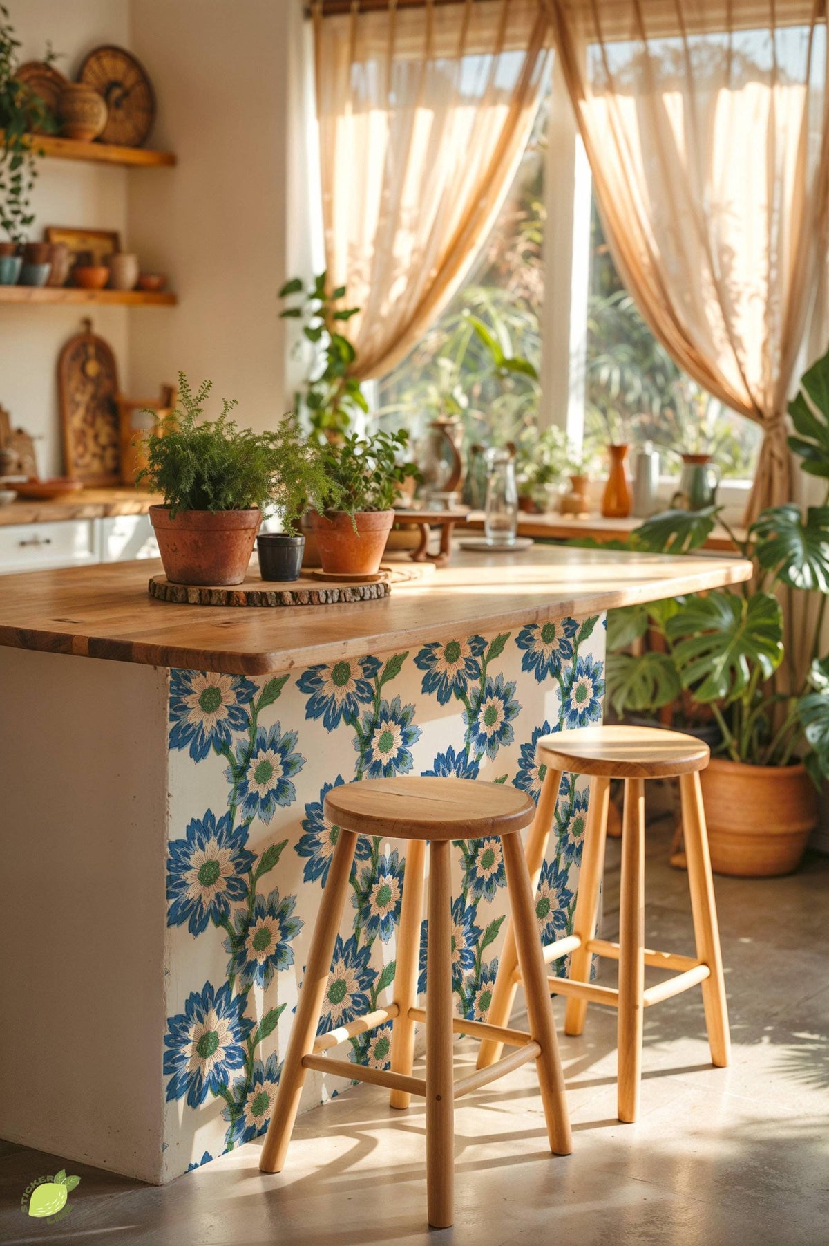 Risograph Floral Block Print peel and stick tile decals, photo 4 of 8